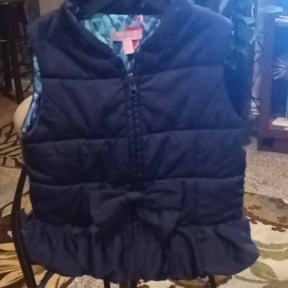 NWOT Lilly Pulitzer navy quilted floral print lining puffer vest w bow Sz Large - Picture 6 of 6
